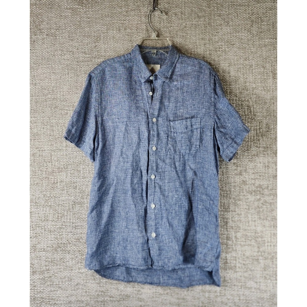 La Paz Portugal 100% Linen Button Up Shirt Mens Small Blue Short Sleeve